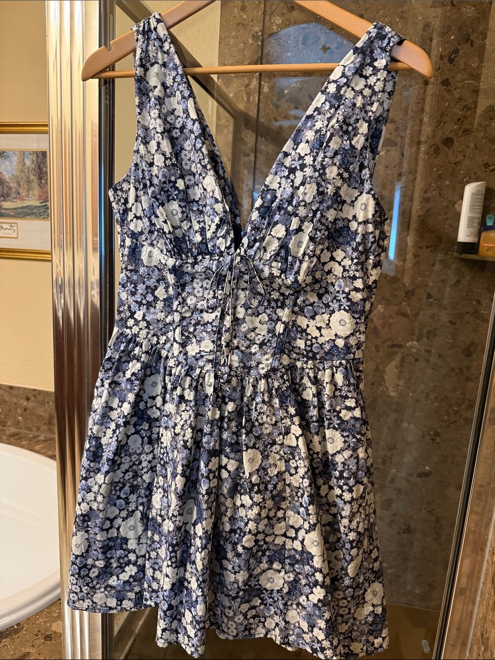 Dress Forum Navy and White Floral V-Neck Sundress